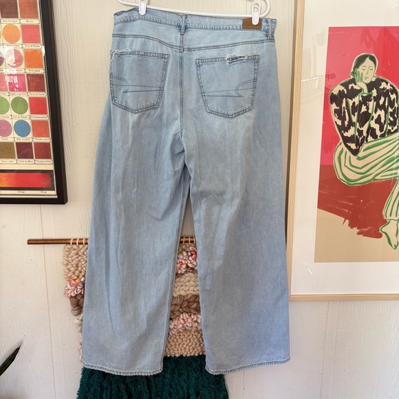 American Eagle Outfitters the low rise skater Light Blue Wide Leg Jeans size 14 - Picture 5 of 12